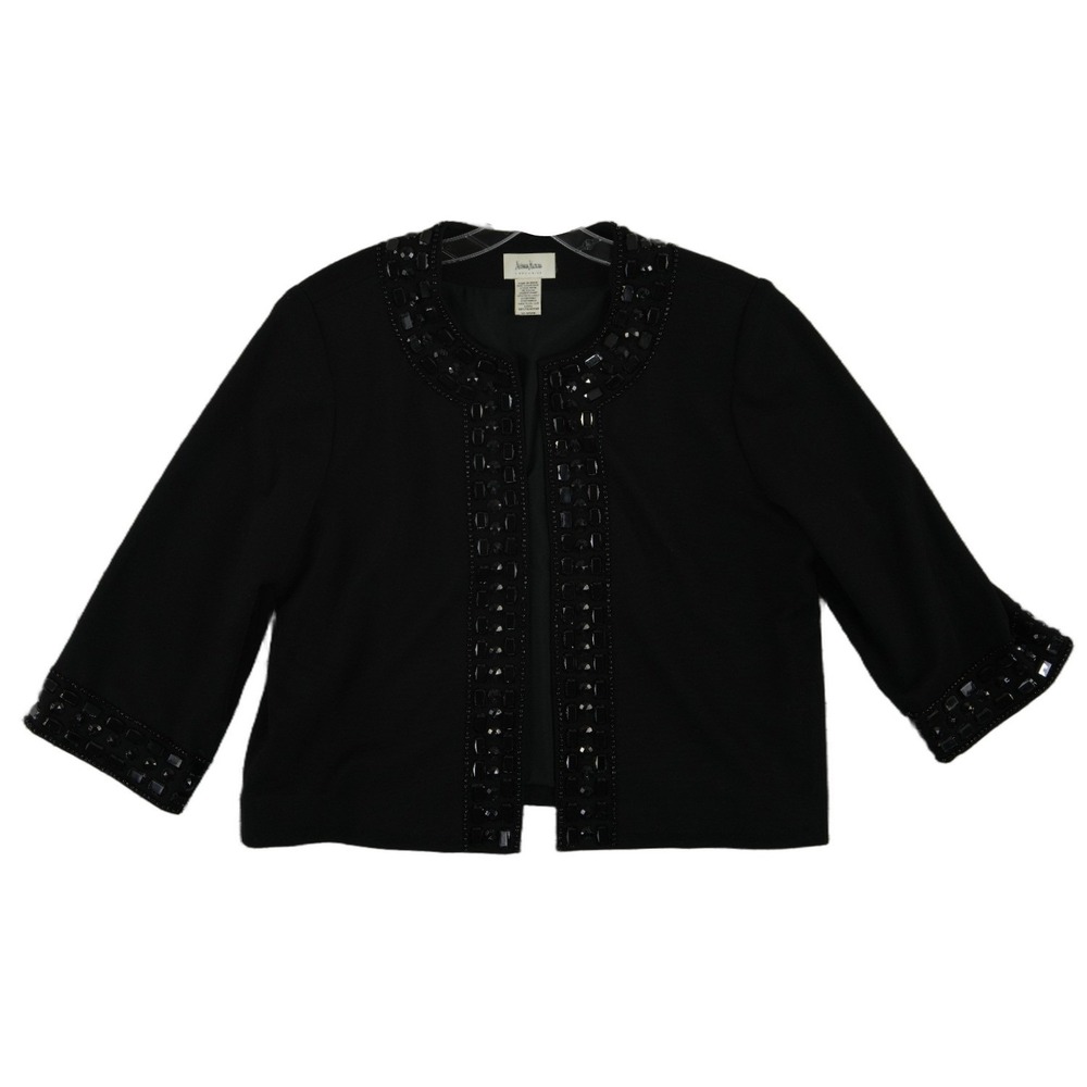 Neiman Marcus Bolero 100% Silk Evening Jacket Women's Size XL Black Beaded Crop
